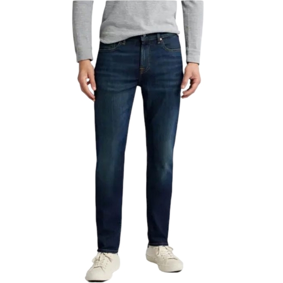 7 For All Mankind Dark Wash 5 Pocket Slimmy Straight Leg Jeans Size 32 - Picture 1 of 10